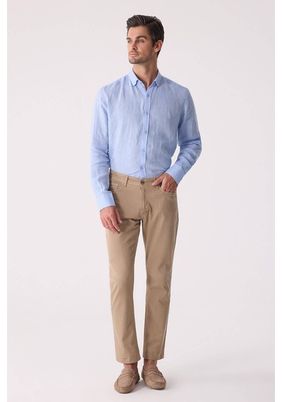 Erkek Bej Slim Fit Üst Cep Kanvas Pantolon