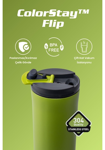 Cooker Colorstay Flip 400 Ml Paslanmaz Çelik Bardak Termos Ckr2041 Yeşil