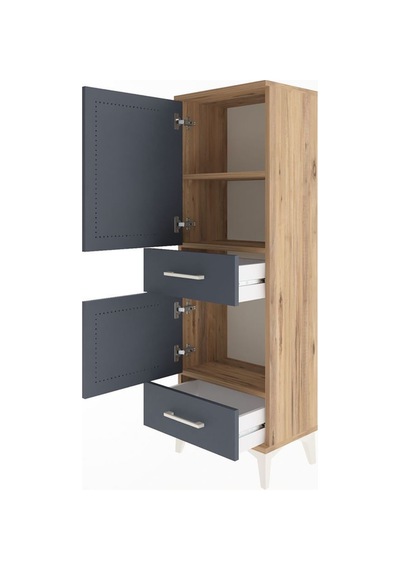 Arges Dolap 3 Raflı 2 Çekmeceli 2 Kapaklı 44x30x134 Çam-antrasit Atlas Çam