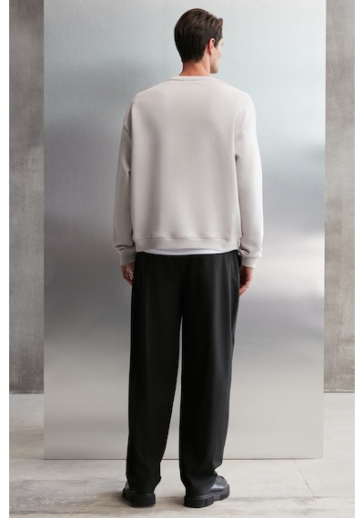 Grimelange Bryan Erkek Yumuşacık Kumaşlı 3 Iplik Oversize Bol Kesim Yuvarlak Yakalı Baskılı Gri Sweatshirt