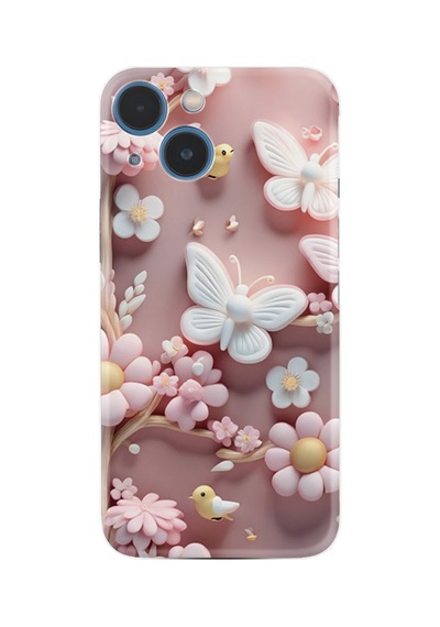 Apple iPhone Uyumlu Apple iPhone Uyumlu 13 Kılıf Apple iPhone Uyumlu 14 Kılıf Boutique Baskılı Resimli Pembe Kelebekler Pcode -088