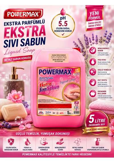 Powermax Extra Sıvı Sabun 5 L El Temizlik Sabunu