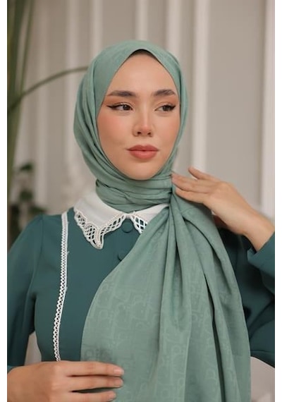 D Desen Şal Mint Yeşili Çok Renkli