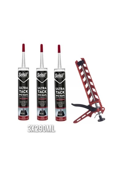 Özerden-selsil Ultra Tack No Nail Ultra Güçlü Yapıştırıcı 3x290ml + Silikon Tabancası