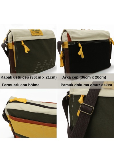Cappadocia Vintage 4009 Omuz Postacı Yeşil Krem 15.6 Laptop Çanta Yesil