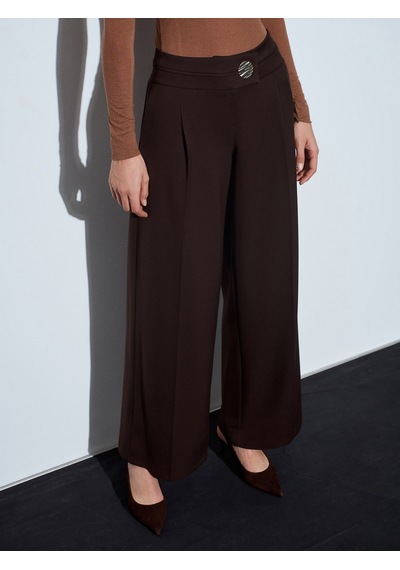 Dilvin 72244 Gold Düğmeli Geniş Paça Pantolon-kahve Kahve