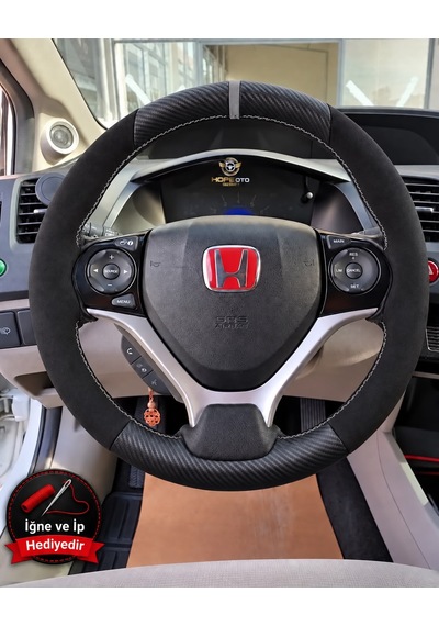 Honda Accord Mk9 Dikme Direksiyon Kılıfı Alcantara Süet Mat Karbon Gri Yüzük Ve Dikiş 2013-2017