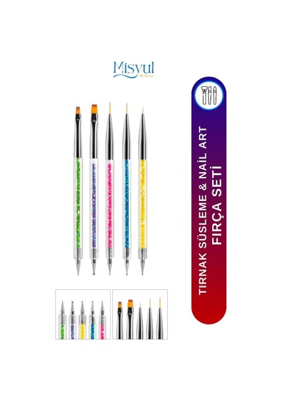 Misyul Tırnak Desen Fırçası 5'li Simli Karışık Renk Mıs-2181