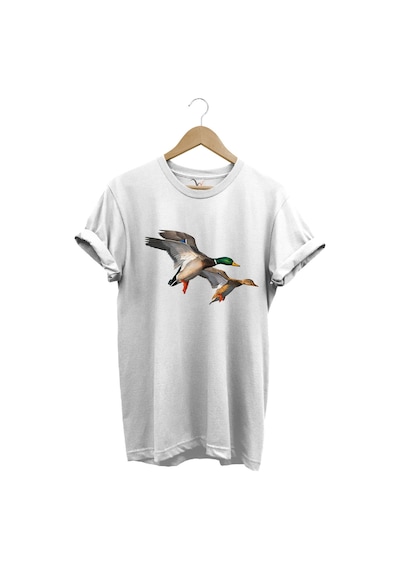 Avcılık Hunting Ördek Avı Baskılı %100 Pamuk Regular Fit T-shirt Beyaz