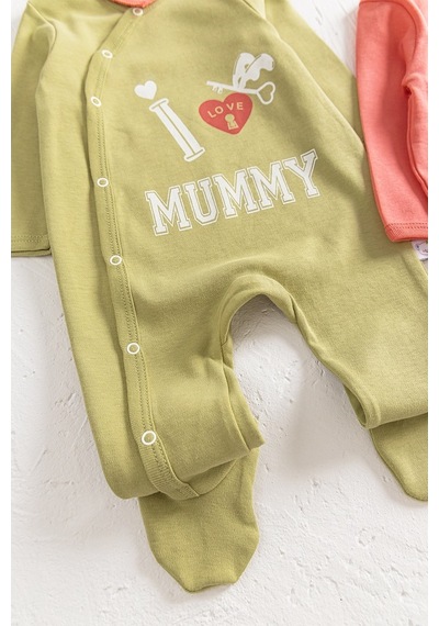 Babymod I Love Mummy Baskılı 2'Li Uzun Kollu Kız/Erkek Bebek Tulum Takım