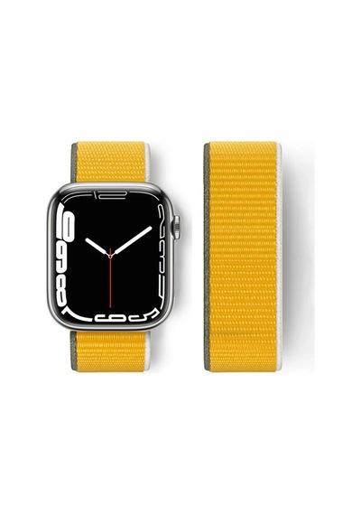 Gld-spt- Newface Apple Uyumlu Watch 42mm Hasırlı Cırtcırtlı Kordon - Sarı