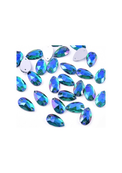 Gymo Premium Kalite Altı Düz Delikli Dikme Kristal Taş Teardrop 10.5 18mm P55 Blue Zircon Ab 28 Adet