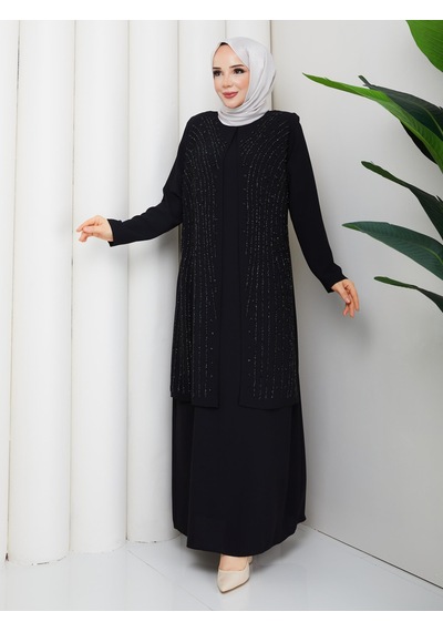 Eslemnur Elbise Yağmur Taşlı Anne Elbisesi Siyah