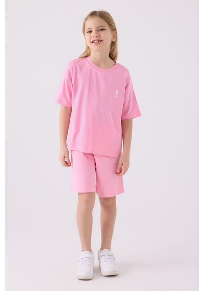 U.S. Polo Assn. U.s. Polo Assn Kız Çocuk Pembe Bermuda Takım Us1848-c-v21 Pembe