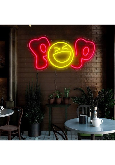 Pop Yazılı Ve Şekilli Neon Tabela Pembe