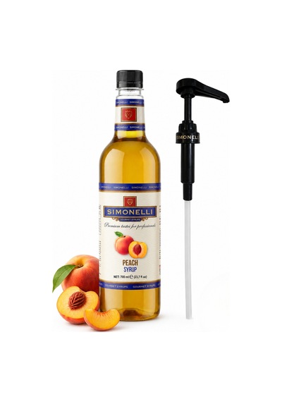 Simonelli Şeftali Kahve Şurubu 700 ML İçecek ve Kokteyl Şurubu + Pompa