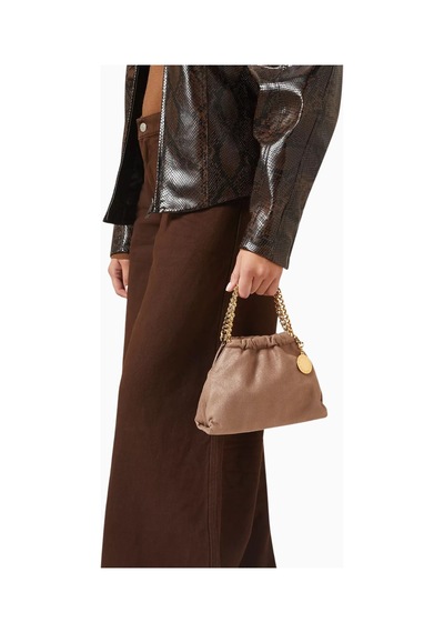 Stella Mccartney Mini Falabella Bej Renkli, Shaggy Deer Vegan Deri, Çekme Ipli Omuz Çantası
