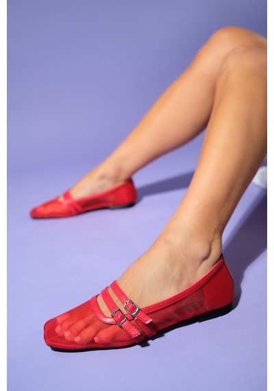Luvishoes Luvi Shoes Moana Kırmızı Fileli Kadın Babet Ayakkabı Kırmızı