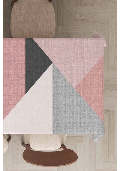 Pembe Geometrik Desen Dokuma Leke Tutmaz Masa Örtüsü Mso390n11