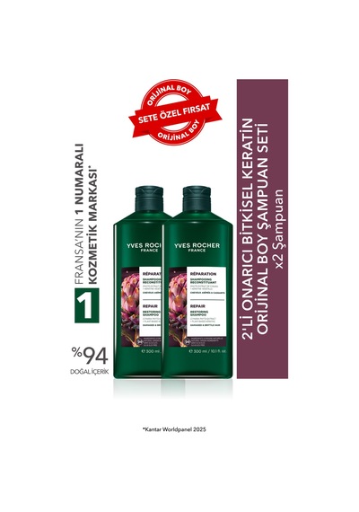 Yves Rocher 2'li Onarıcı Bitkisel Keratin Orijinal Boy Şampuan Seti-2x Şampuan 300 Ml