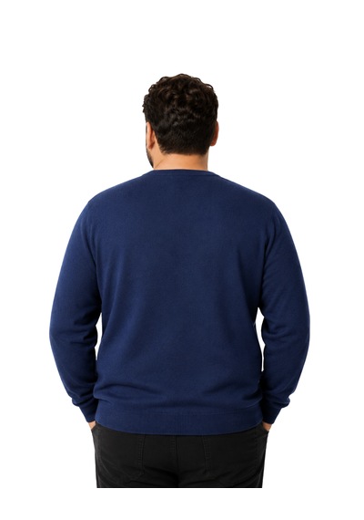Battalmoda Erkek Büyük Beden Koyu İndigo V Yaka Pamuklu Kazak 3xl-4xl-5xl-6xl Koyu Indigo