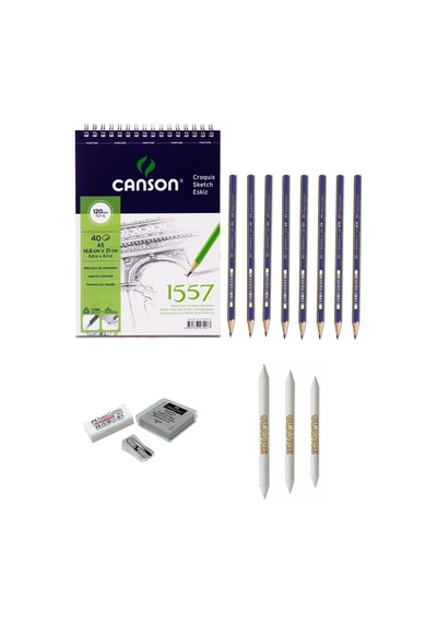 Canson 1557 Eskiz Defterli Karakalem Çizim Seti