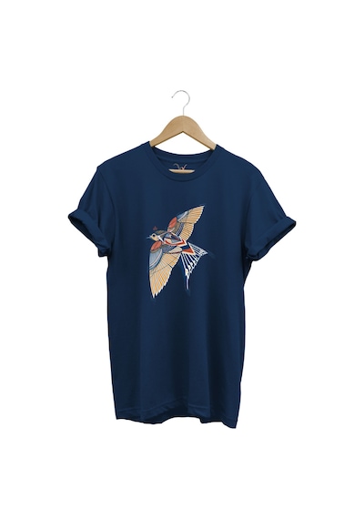 Kırlangıç Kuşu Dekoratif Baskılı %100 Pamuk Regular Fit Unisex T-shirt Lacivert