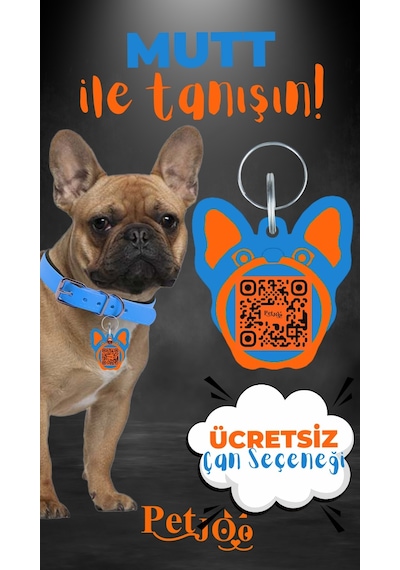 Petjoo 10.Mutt Turuncu-Mavi Qr'lı Köpek Künyesi