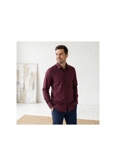 Yusaytr Slim Fit Uzun Kollu Pamuklu Gizli Düğme Yakalı Oxford Gömlek Bordo Bordo
