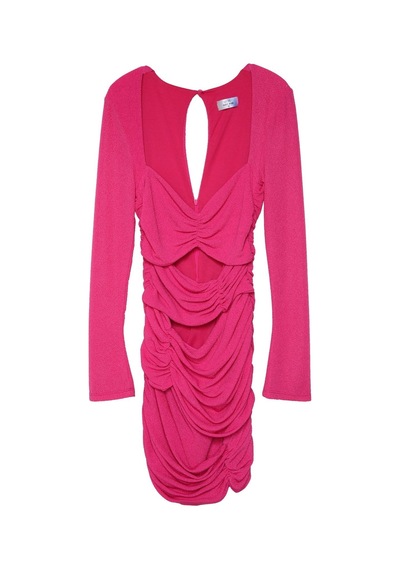 Quzu Cut Out Detaylı Parlak Mini Elbise Fuşya
