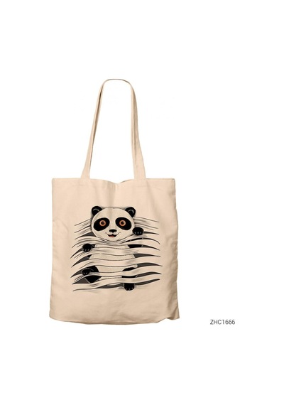 Panda In Tee Kanvas Bez Çanta Çok Renkli
