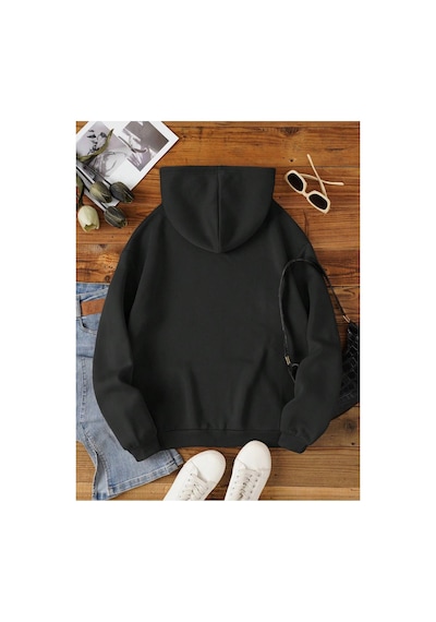 Tarzsokak Unisex Oversize Kapüşonlu Kanguru Cepli Adicats Baskılı Siyah