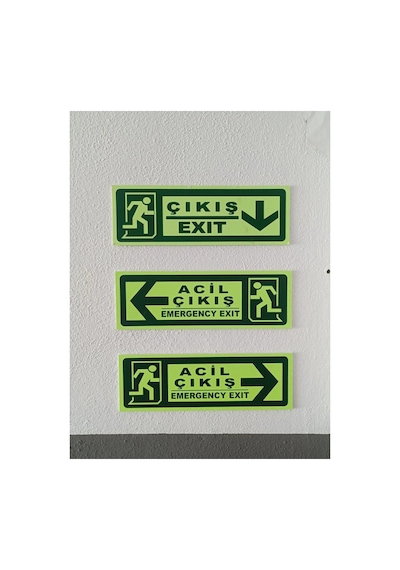 30x10 Cm Fosforlu Yangın Uyarı Exit-çıkış Uyarı Levhası Sağ Yön