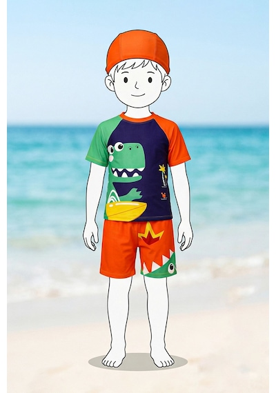 Zuzunga Summer Dino Erkek Çocuk Mayo Takımı Turuncu