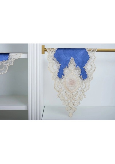 Öykü Aplikeli Güpürlü Kadife Lila Salon Takımı 5 Parça 50x140 Cm 1454 Çok Renkli
