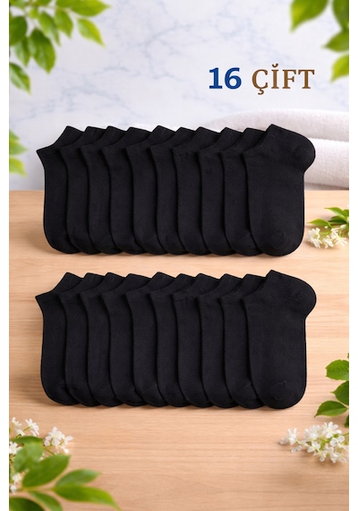 Worthy Socks 16 Çift Kısa Patik Bilek Çorap 16'lı Paket Siyah