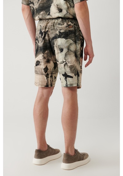 Avva Erkek Gri %100 Viskon Beli Lastikli Desenli Etenna Relaxed Fit Şort A41y3734