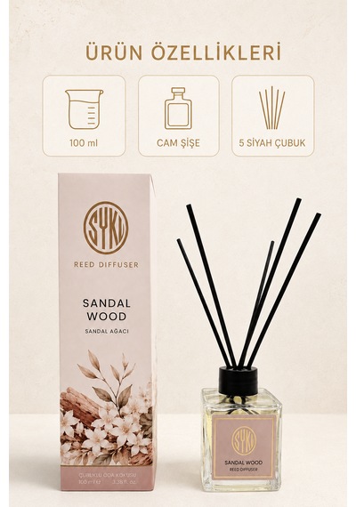 Premium Çubuklu Oda Kokusu 100 Ml Cam Şişe Reed Diffuser Sandal Ağacı