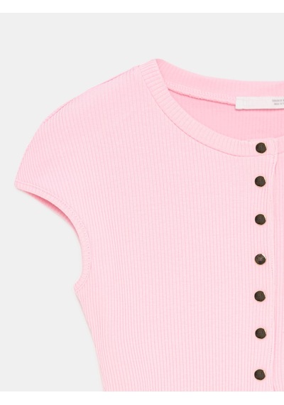 Dilvin 31887 Düğmeli Kısa Kollu Top-toz Pembe