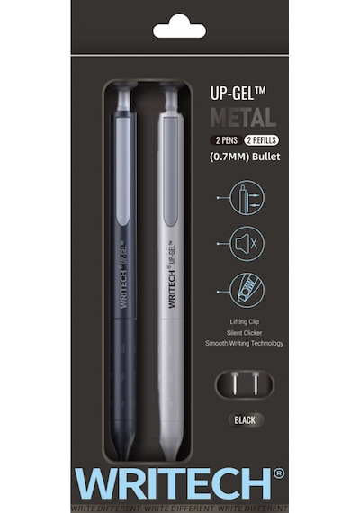 Wrıtech W-0156 Metal Up Siyah-beyaz Gövde 0,7mm Mavi Jel Kalem - 2'li Ahşap