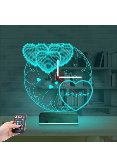 Luvivia Kalp Sevgiliye Hediye V2 Kişiye Özel Saatli 3d Lamba - Masa Gece Lambası