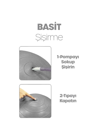 65 Cm Pilates Topu Ve Pompa Seti 155-170 Cm Boy İçin Uygun Dayanıklı Anti-slip Gri