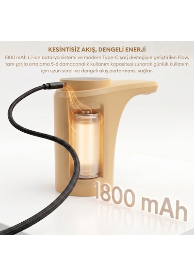 Pizen Flow Usb Şarjlı Otomatik Damacana Su Pompası Tds Ölçer 250ml 500ml 1l 2l Ölçü Özellikli Turuncu