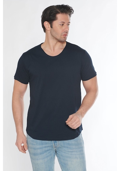Black Horn Erkek Geniş Yaka %100 Pamuk Salaş T-shirt Lacivert