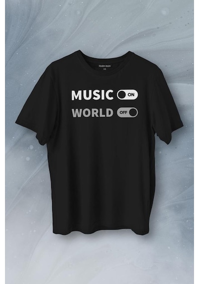 Music On World Off Müzik Dünya Baskılı Tişört Unisex T-shirt 001
