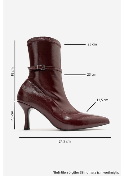 Luvi Shoes Andora Bordo Kırışık Rugan Kadın Topuklu Bot