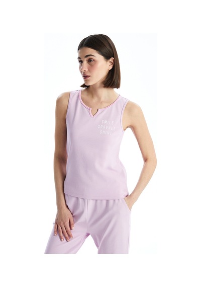 Lcw Dream Lila Kaçık Yaka Baskılı Kadın Pijama Takımı