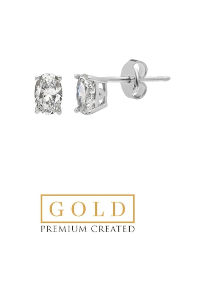 So Chıc Beyaz Altın Sertifikalı Premium Created Taşlı 3.00 Ct Effect Oval Tektaş Küpe