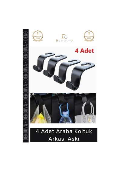Askı Araç İçi Düzen Güvenlik Çanta Poşet Askısı Dayanıklı Pratik Montaj 4 Adet Araba Koltuk Arkası