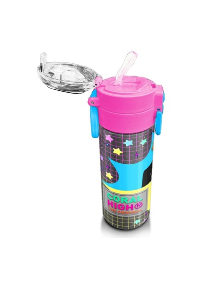 Coral High Kids Gri Mavi Pembe Anime Desenli Pipetli Ve Direkt İçim Çelik Termos 500 Ml 31943 Gri - Mor
